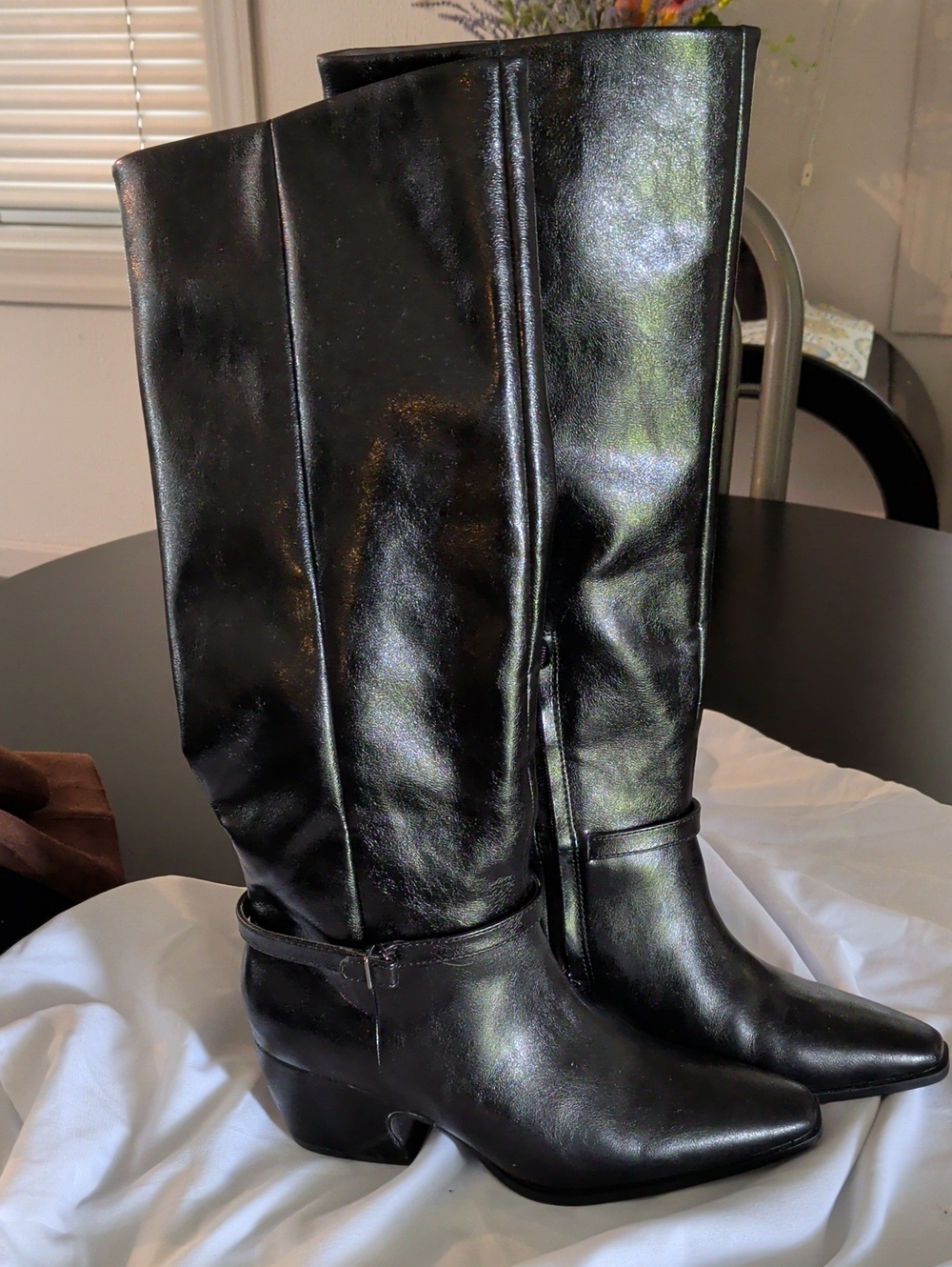 Classic Women's Black Faux Leather Knee-High Boots